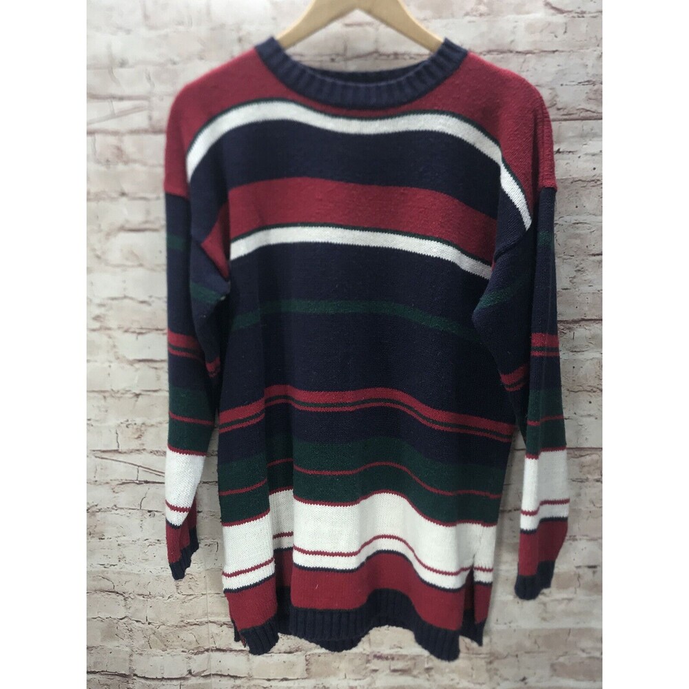 Vintage Cristina Womens Sweater Size L Y2K Stripes Long Sleeve Red Green